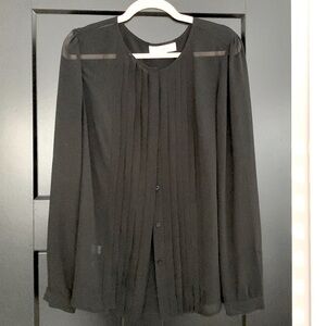 Loft Sheer/Sexy/Feminine Pleated Black Long Sleeve Blouse. Size Large